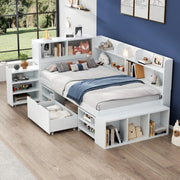 Lettino per bambini 90x200 cm in legno multistrato bianco con cassetti e vani contenitore
