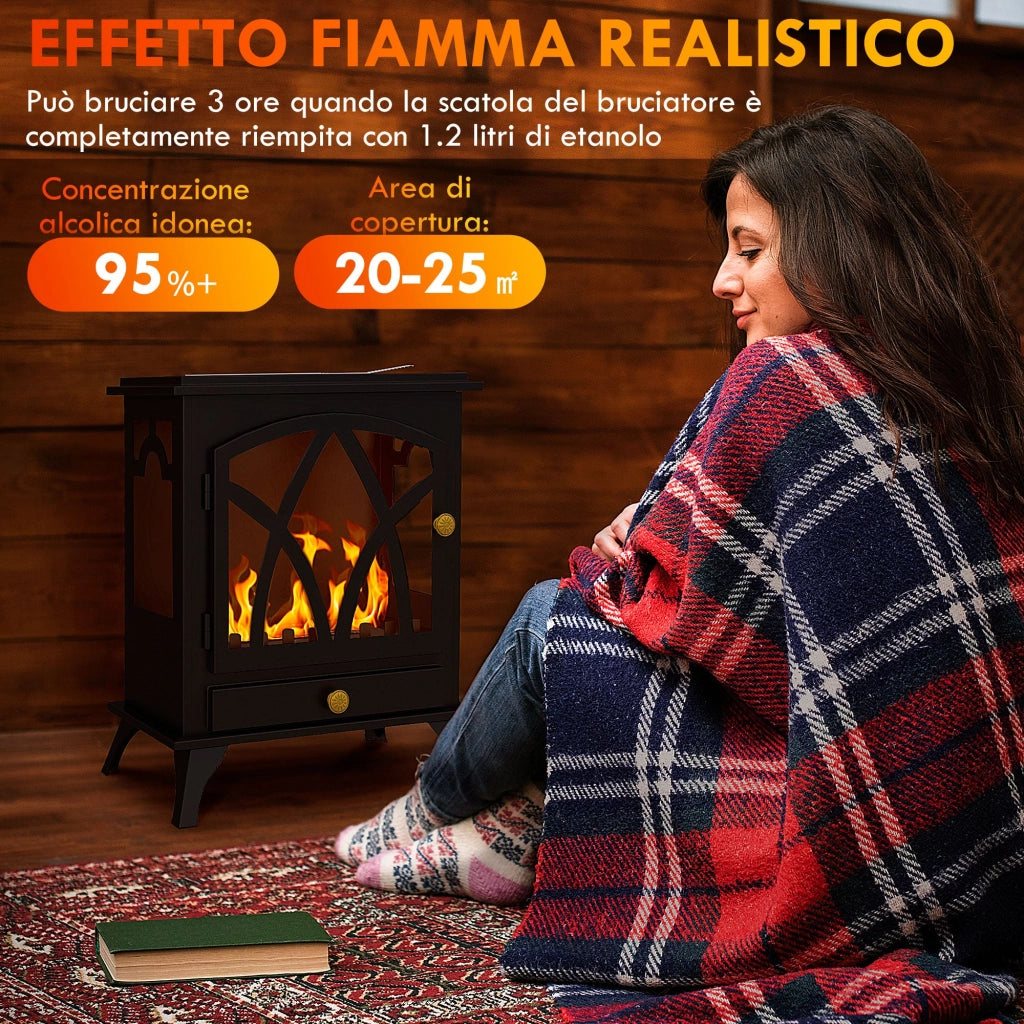 Camino a Bioetanolo da Pavimento 45x28x54 cm Bruciatore 1,2L Nero