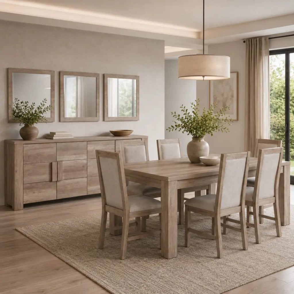 Buffet 4 porte FARRA quercia dab sonoma con 3 specchi quadrati