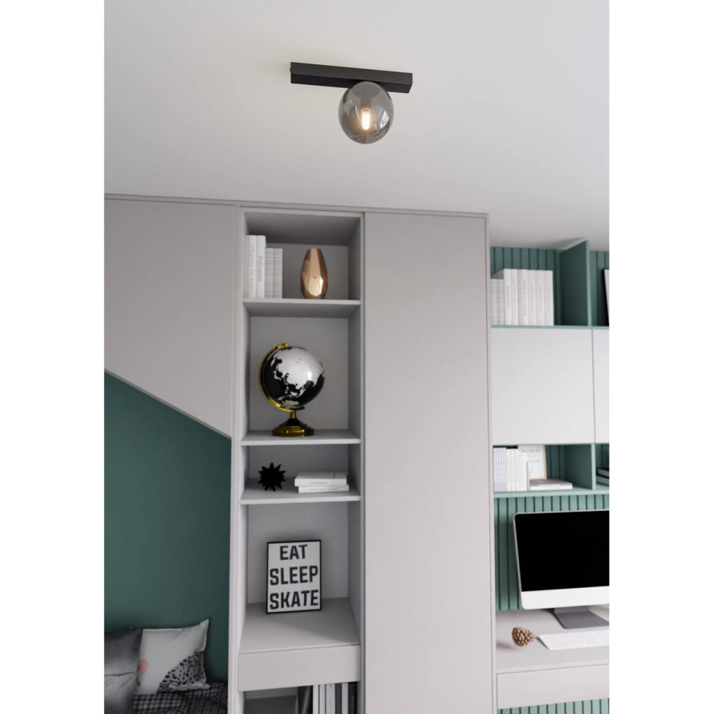 Lampada da soffitto Fit in acciaio nero opaco e vetro grafite
