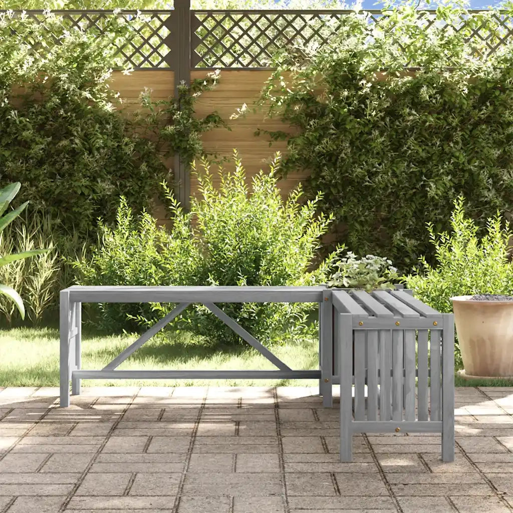 Panca Giardino Angolare e Fioriera 117cm Massello Acacia Grigia 311824