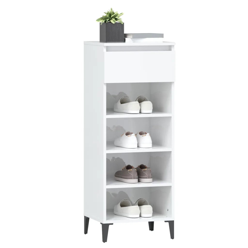 Scarpiera Bianco Lucido 40x36x105 cm in Legno Multistrato 819782