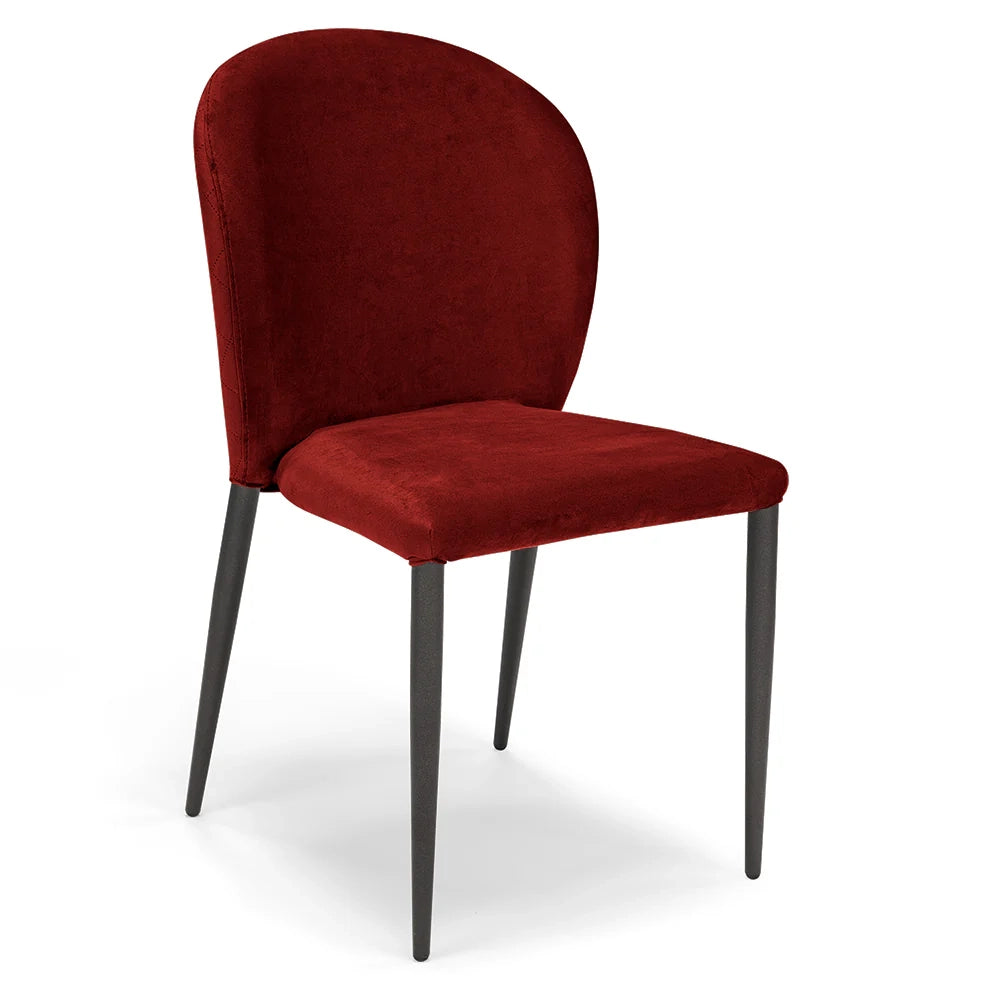 Set 6 sedie da pranzo imbottite in velluto GHIBLI LUX MADE IN ITALY, schienale a poltroncina, gambe robuste in metallo, design moderno, tessuto idrorepellente, colore Rosso