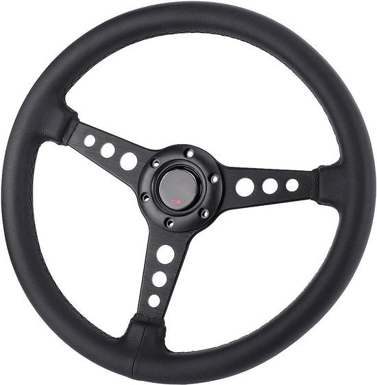 Sterzo da corsa 14 pollici 350 mm nero in pelle stile 6-bouts con clacson - accessori da corsa