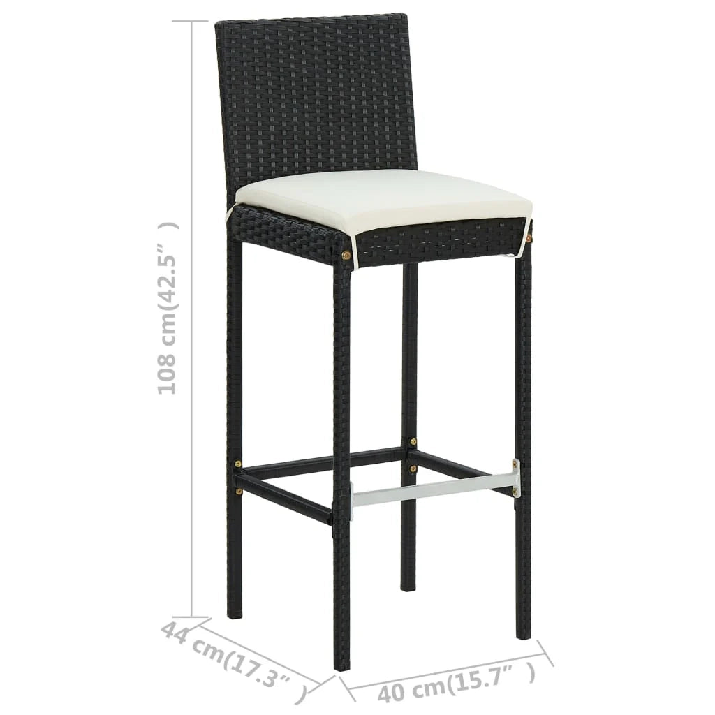 Set da bar da giardino 5 pezzi e cuscini in resina intrecciata nera 02_0014504