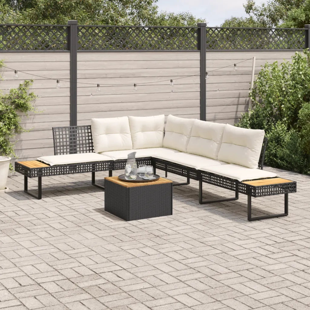 Set Divani da Giardino 2 pz con Cuscini Nero Polyrattan Acacia