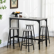 Set tavolo bar con 4 sgabelli in MDF e metallo grigio