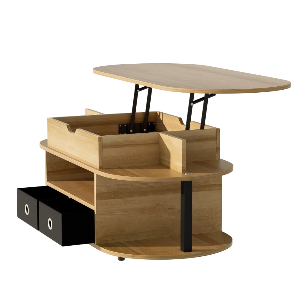 TAVOLO DA SALOTTO con funzione sollevabile 105x50x45/60 cm Nero/Legno