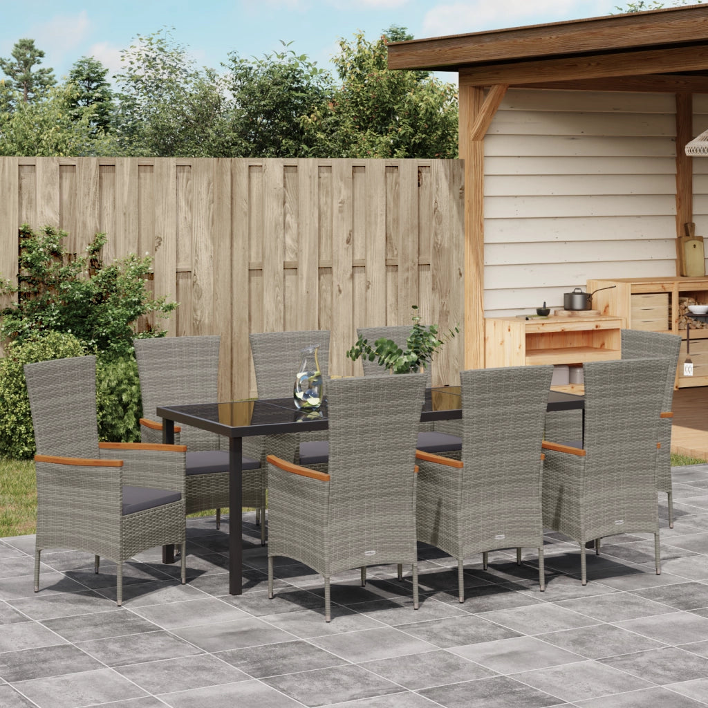 Set da pranzo da giardino in 9 pezzi con cuscini Grigio Polirattan