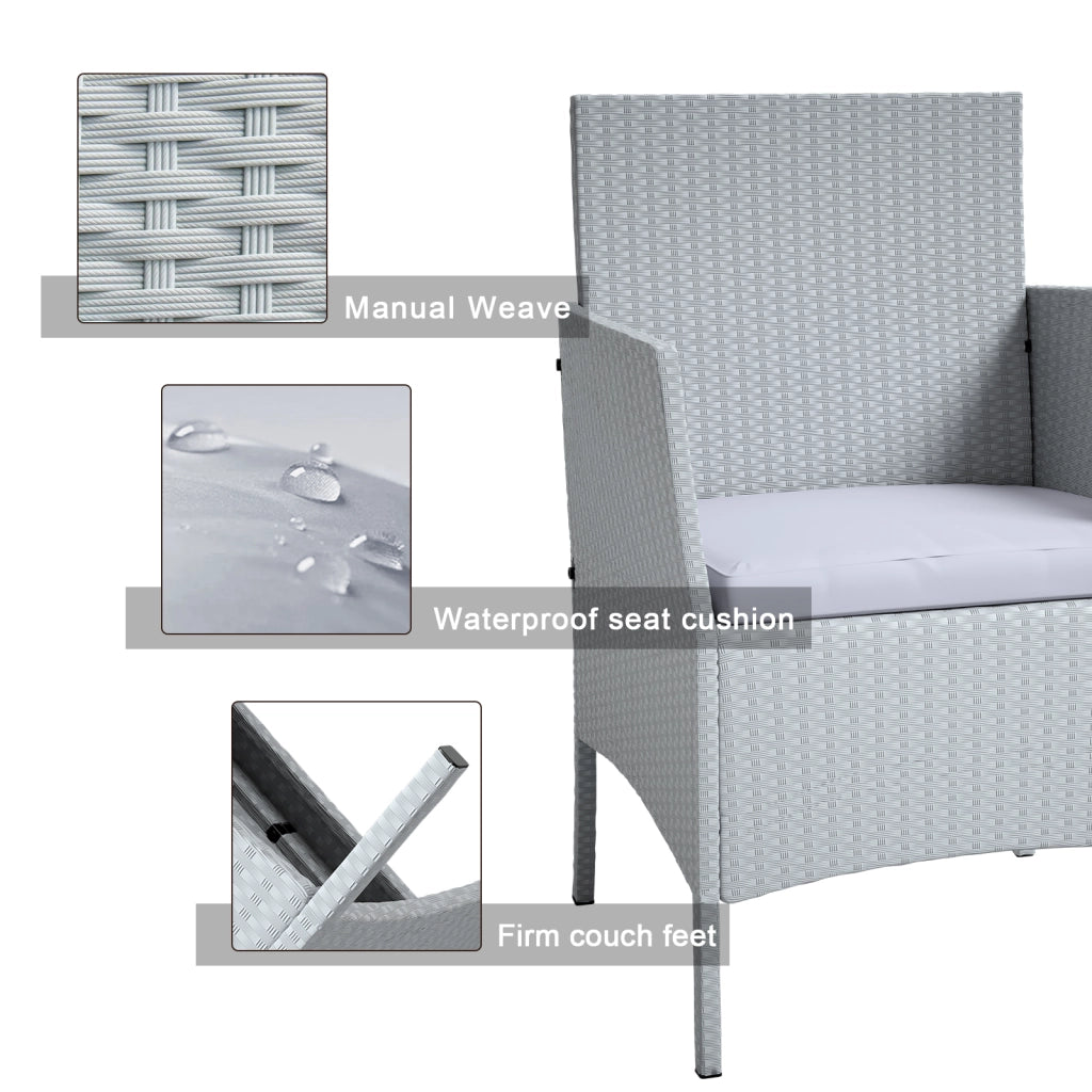 Set di mobili da giardino in polyrattan, grigio, 7 pezzi, con cuscino e tavolo, per esterni, giardino, terrazza