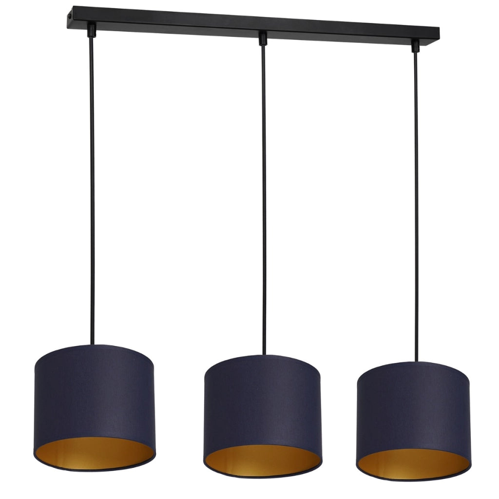 Lampada a sospensione Arden Luminex nera 3 paralumi blu