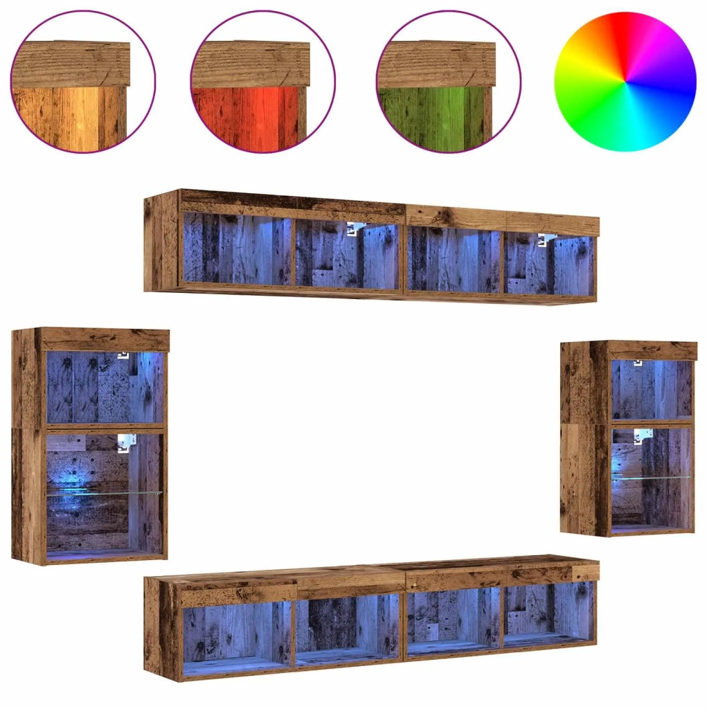 Set mobile TV 8 pz | Armadietto TV | Mobile Porta TV Legno vecchio Legno multistrato