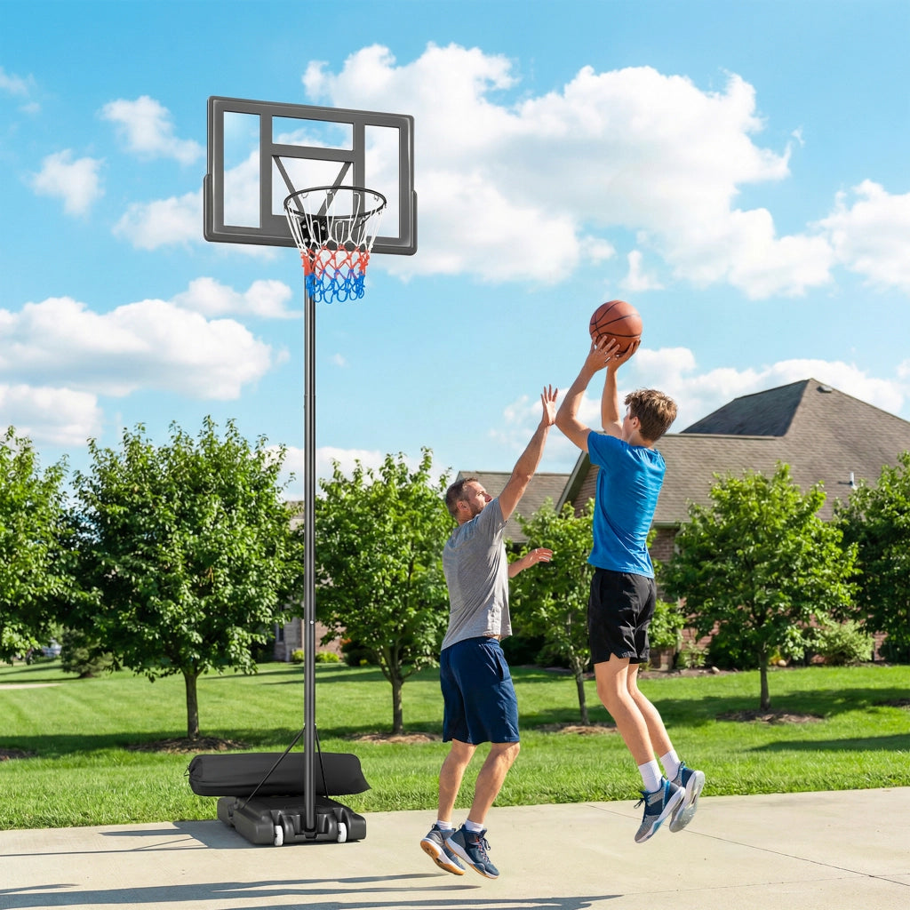 Canestro Basket con Altezza Regolabile 1,3-3 m, Base Riempibile e Ruote, Nero
