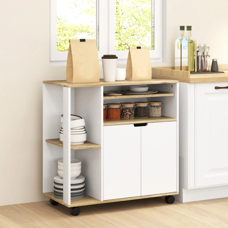 CARRELLO CUCINA CON RIPIANO REGOLABILE 80x40x82 cm Legno Naturale e Bianco