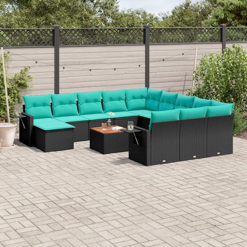 Set Divani da Giardino 13 pz con Cuscini Nero in Polyrattan 3224867