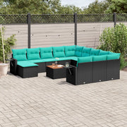 Set Divani da Giardino 13 pz con Cuscini Nero in Polyrattan 3224867