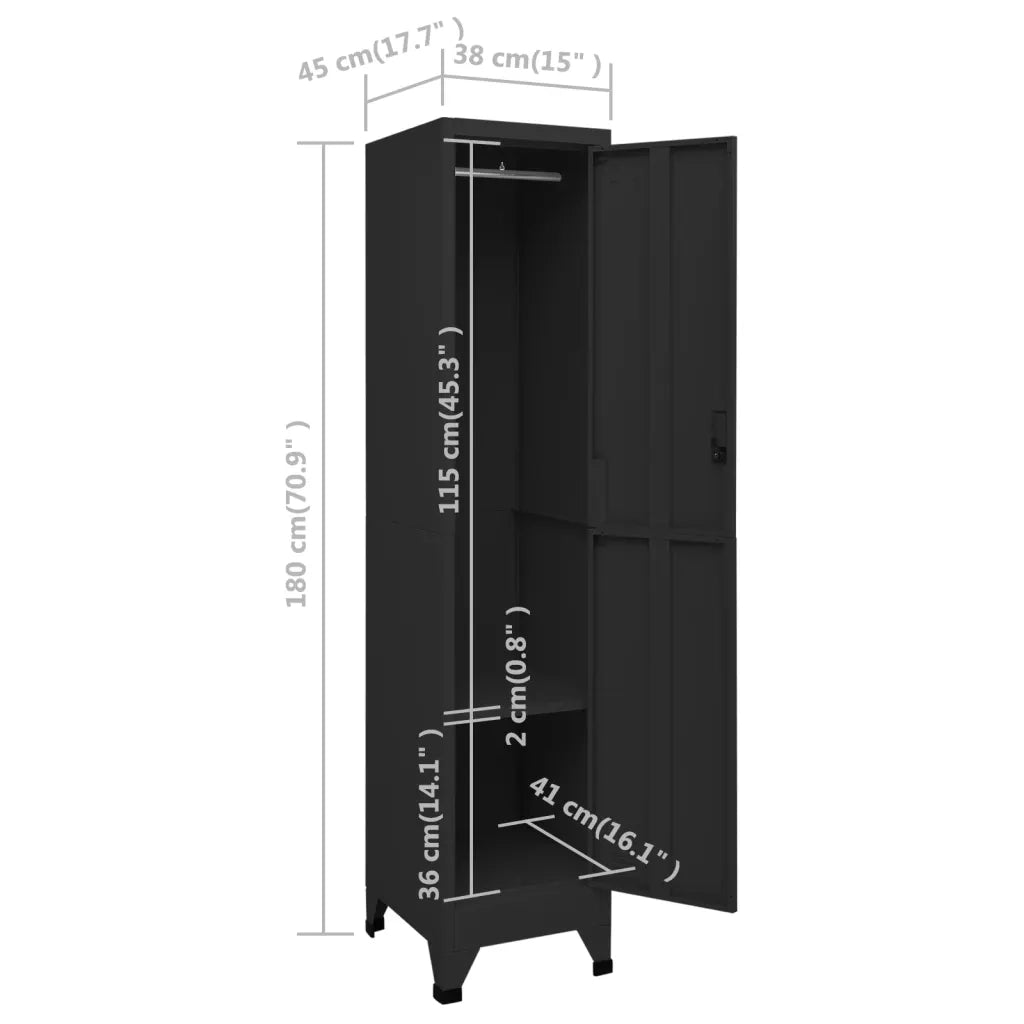 Armadietto moderno per riporre oggetti a scuola o in ufficio 38 x 45 x 180 cm con anta con serratura acciaio nero 02_0046991