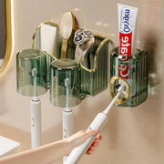 Sostegno per parete Deluxe Ospite per spazzola da denti - Dose automatica per pasta da denti - 4 posti per spazzola - 2 cucchiai