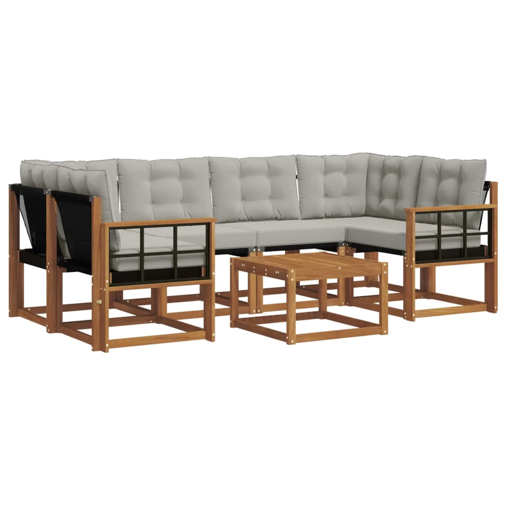 Set di divani da esterno 7 pcs Grigio Naturale e Chiaro