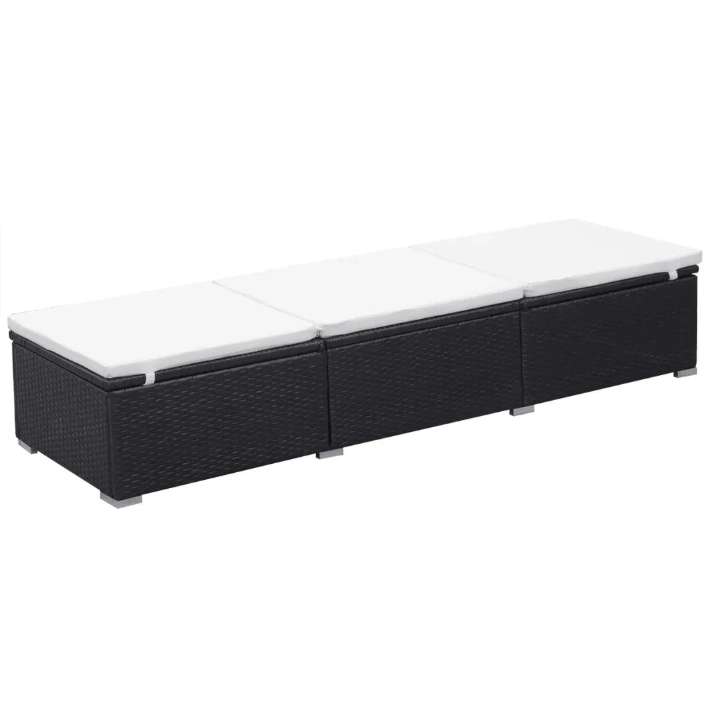 Lettino Prendisole con Cuscino in Polyrattan Nero 44404