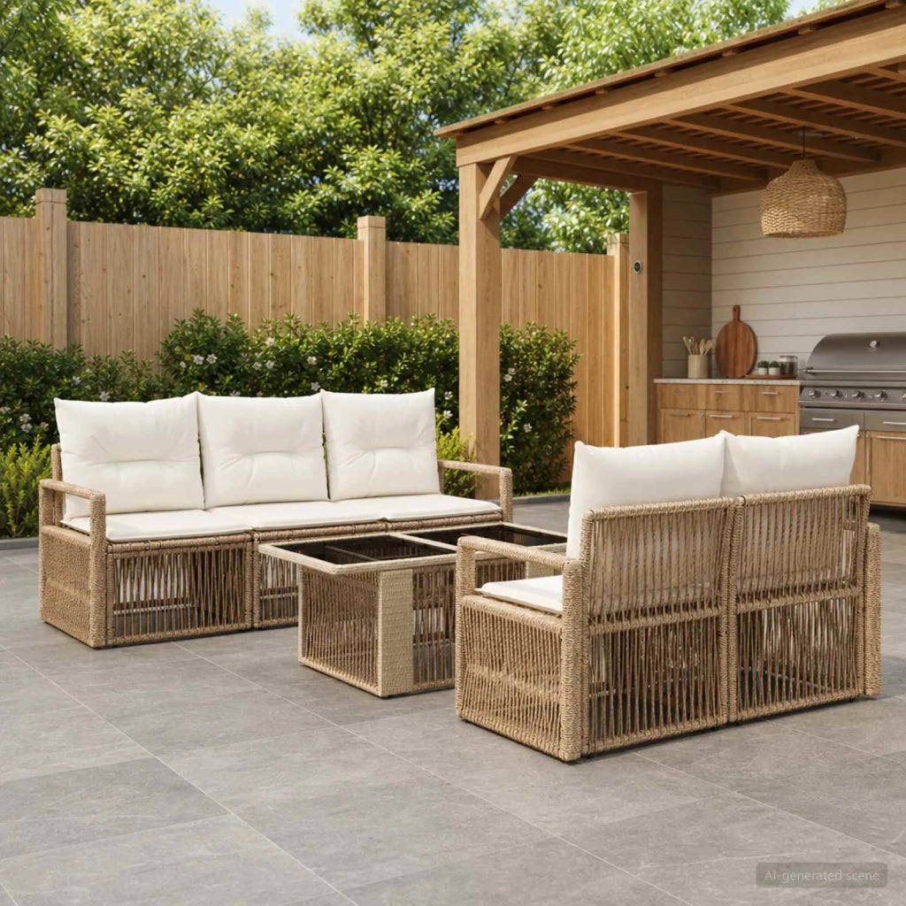 Set Divano da Giardino 6 pz Beige e Bianco Crema polyrattan 3437052