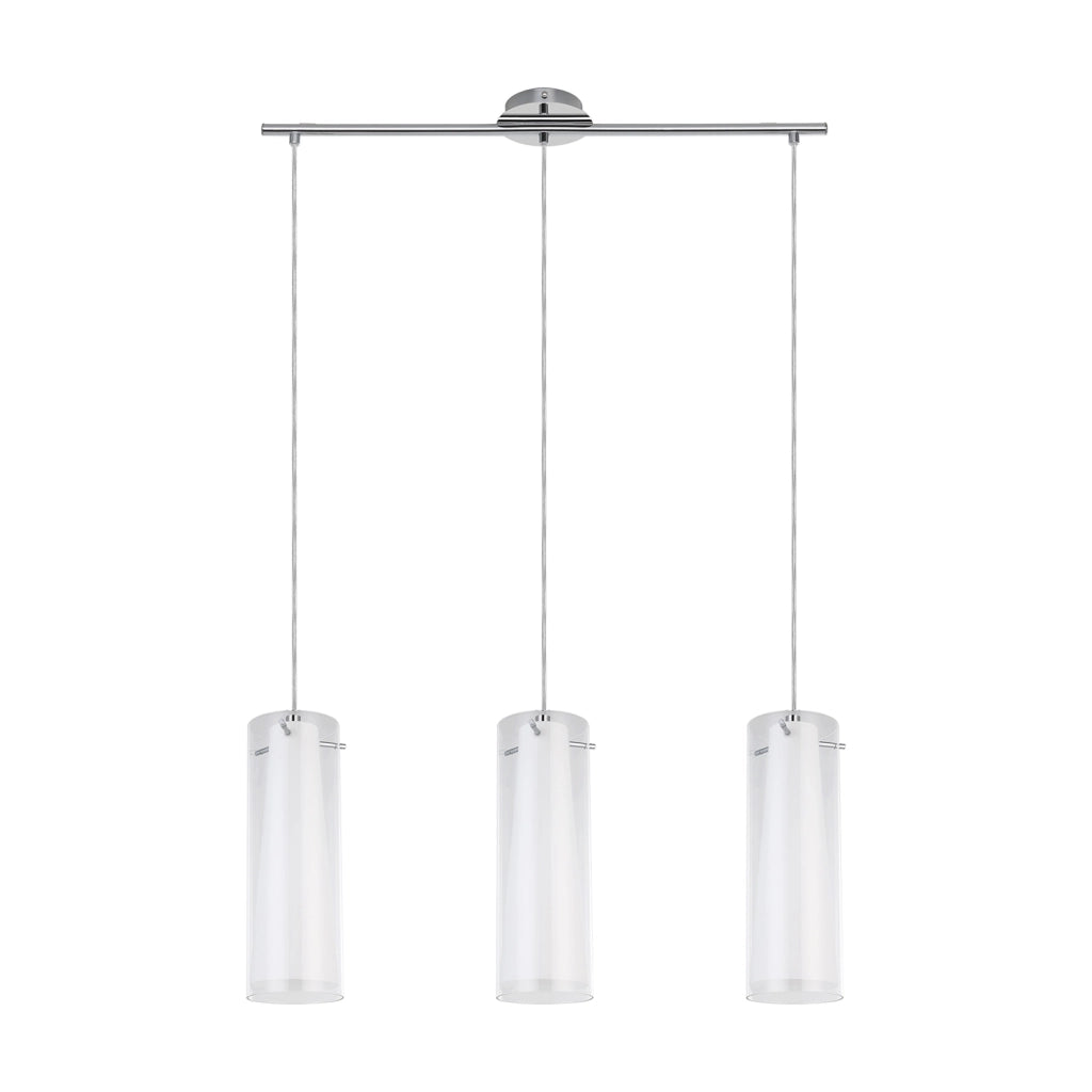Lampadario A Sospensione Contemporaneo Pinto Acciaio Cromo Vetro 3 Luci E27
