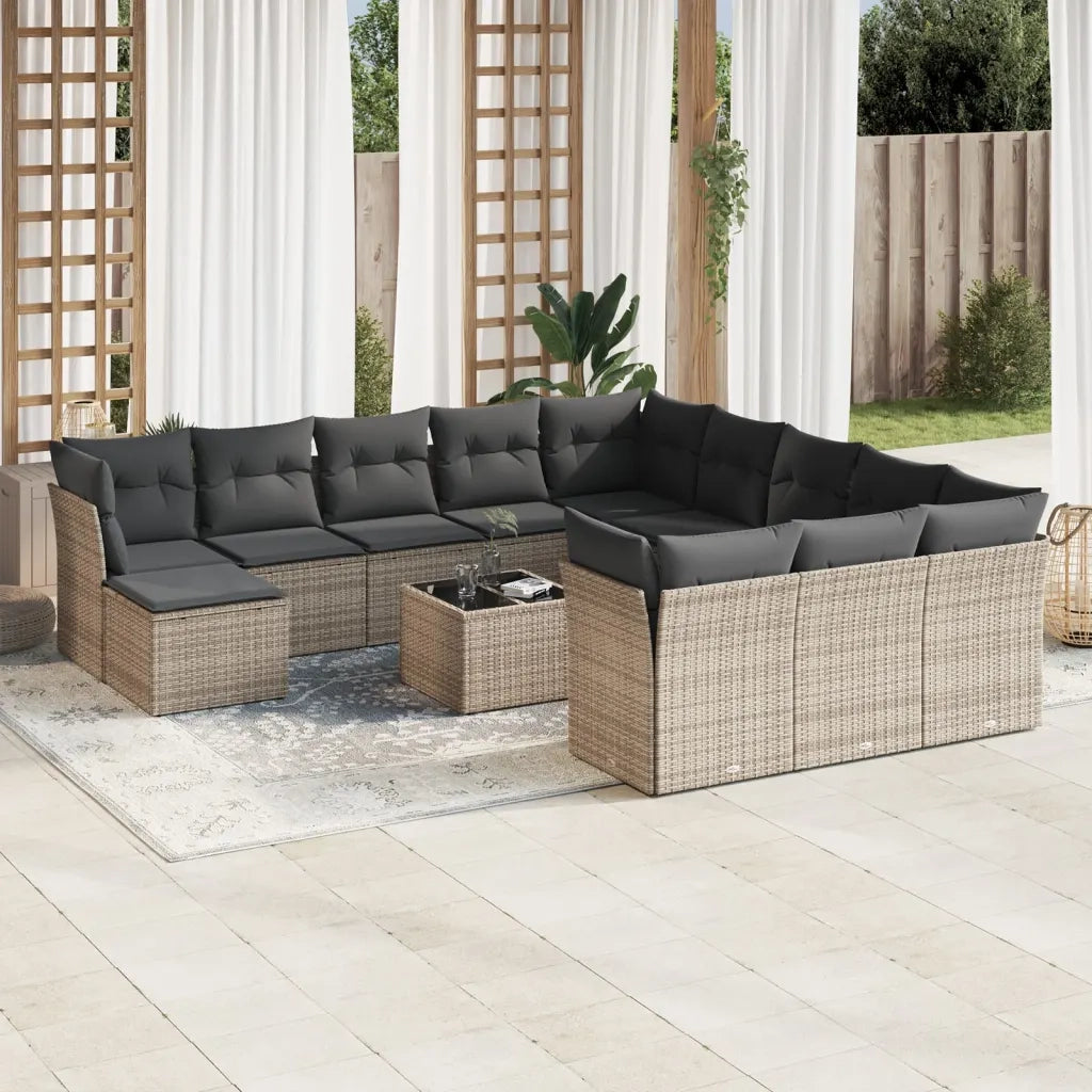 Set Divani da Giardino 13 pz con Cuscini Grigio in Polyrattan 3218640