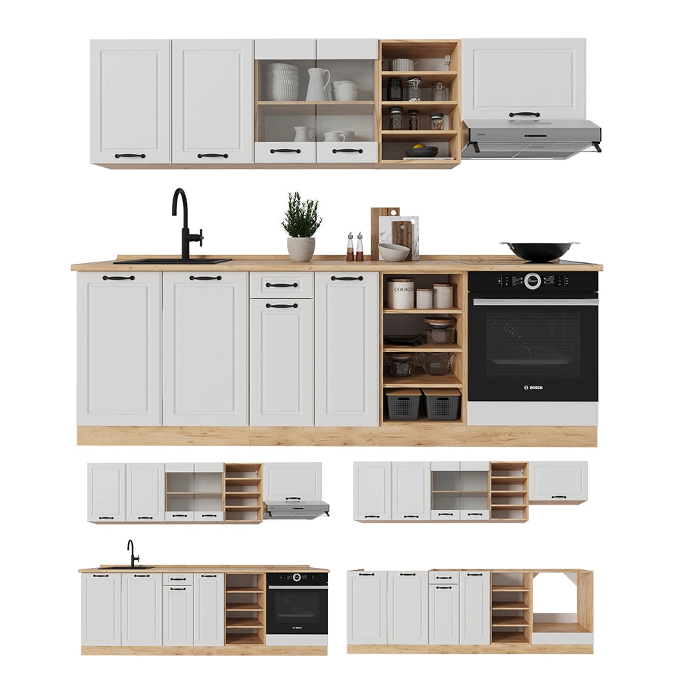 Vicco Cucina componibile Casa di campagna bianca/quercia dorata 240 cm , PL Marmo