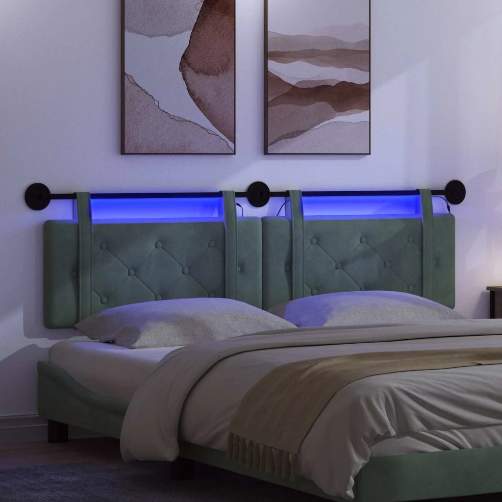 Testiera | Testata sospesa Con luce LED Verde Mare Velluto