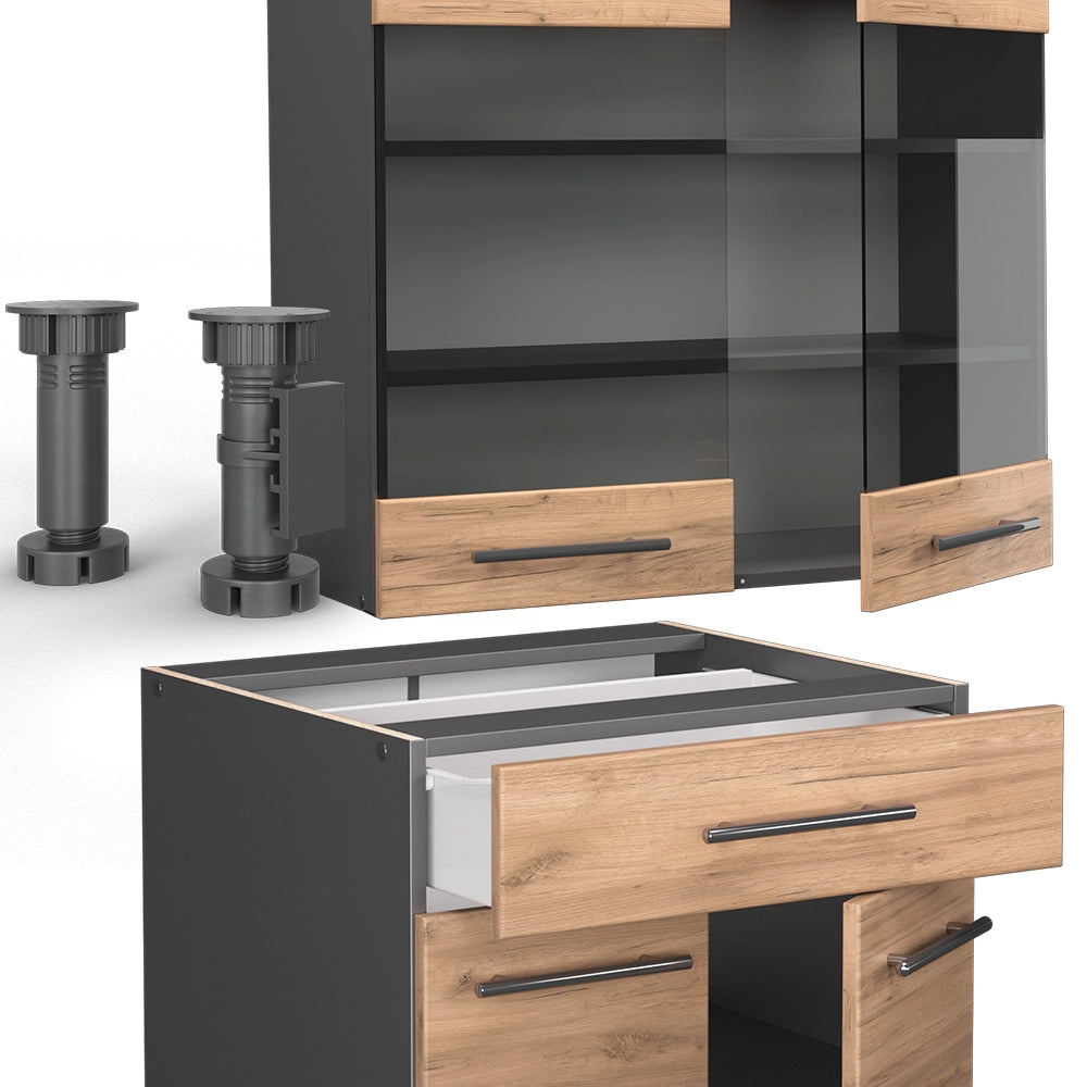 Vicco Cucina completa Quercia dorata/antracite 140 cm senza piano di lavoro