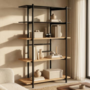 Libreria Kappespoo Scaffale da Terra a 5 Ripiani 124 x 80 x 35 cm - Nero/Effetto Rovere [en.casa]