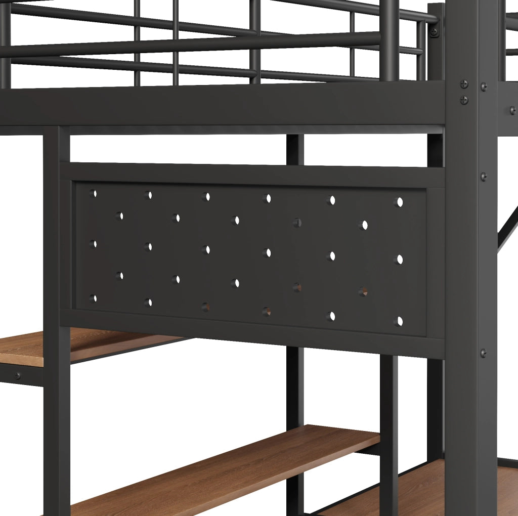 Letto a soppalco nero 90 x 200 cm con scrivania, LED e USB