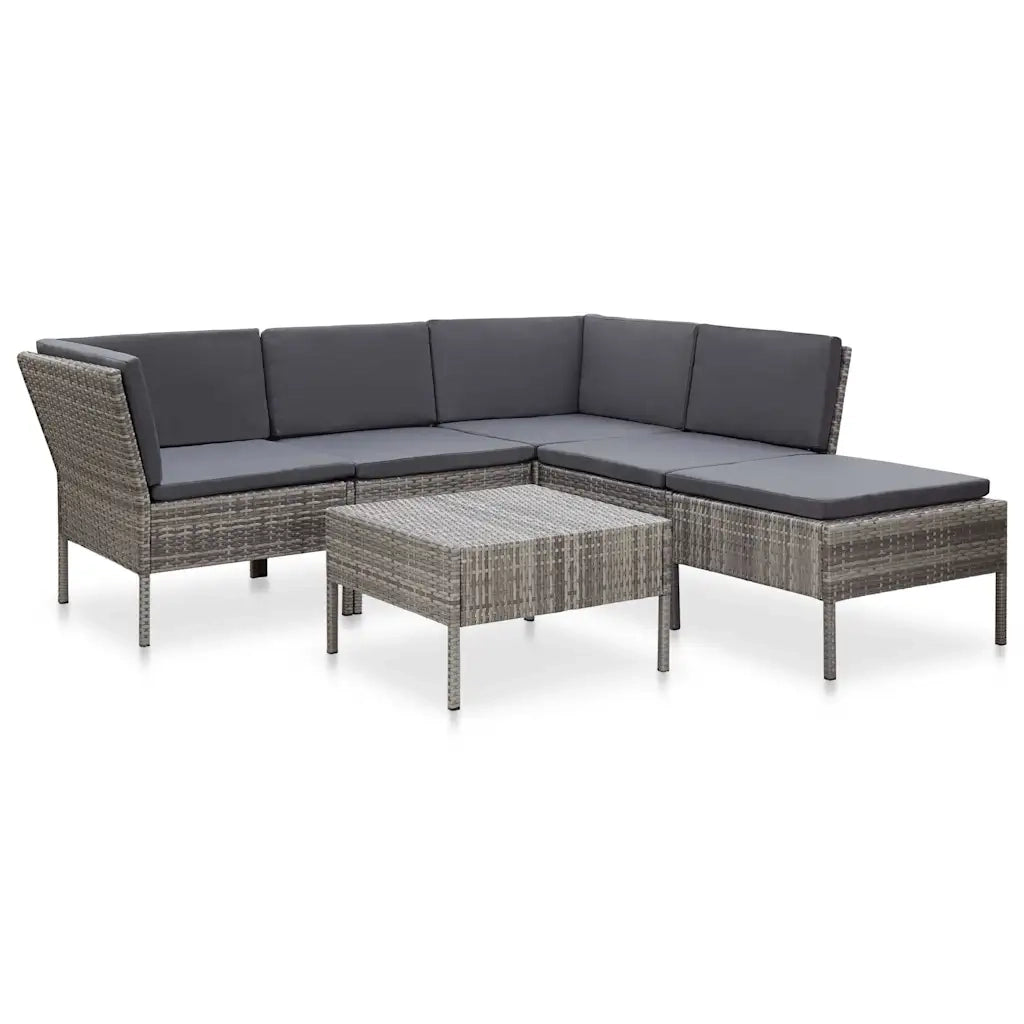 Set Divani da Giardino 6 pz con Cuscini in Polyrattan Grigio 48942