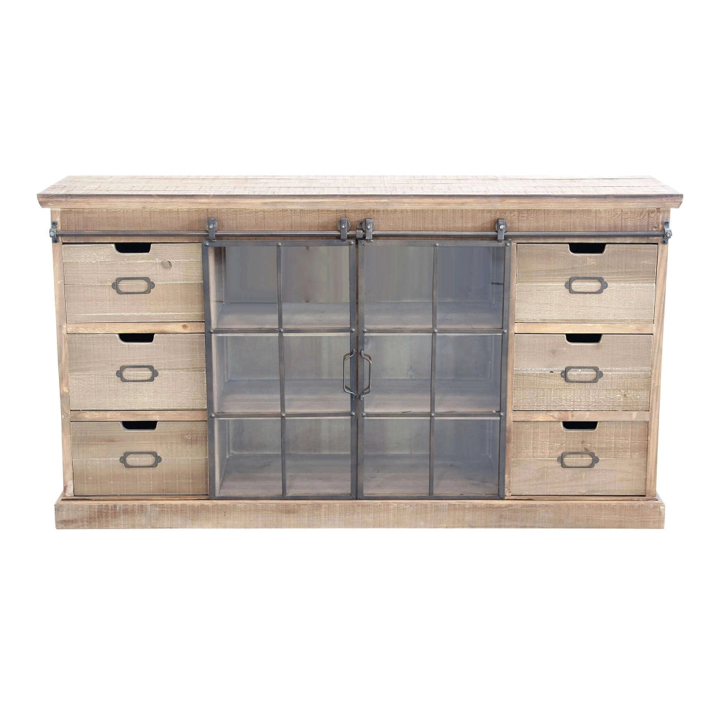MOBILE IN LEGNO GASTON CON 6 CASSETTI E 2 ANTE IN VETRO 147,5 X 39 X 81,5 CM
