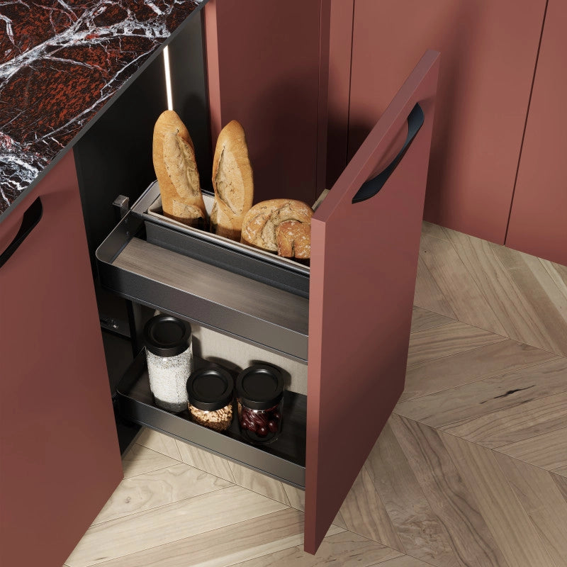 Carrello estraibile Harmony con chiusura soft, Modulo larghezza 300mm altezza 700mm, Acciaio e Legno, Grigio antracite