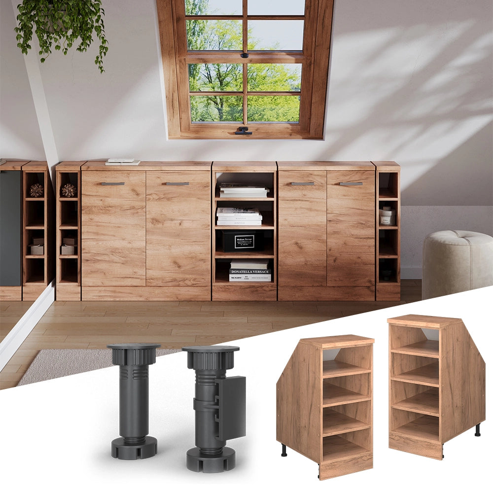 Mobile cucina sottotetto R-Line Rovere dorato/Rovere dorato 40 cm con 4 scomparti, carcassa 60 cm profondità Vicco