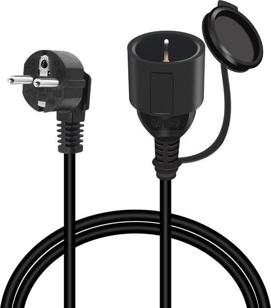 Cavo di estensione impermeabile - 16 A 250 V con connettore a terra - 1 metro - esterno - tipo F
