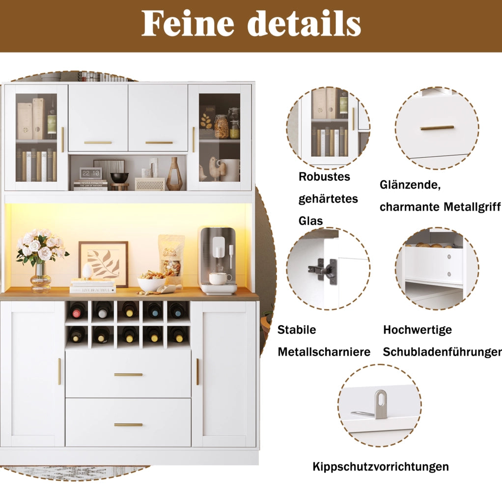 Credenza alta 120 cm con LED, prese USB e portabottiglie
