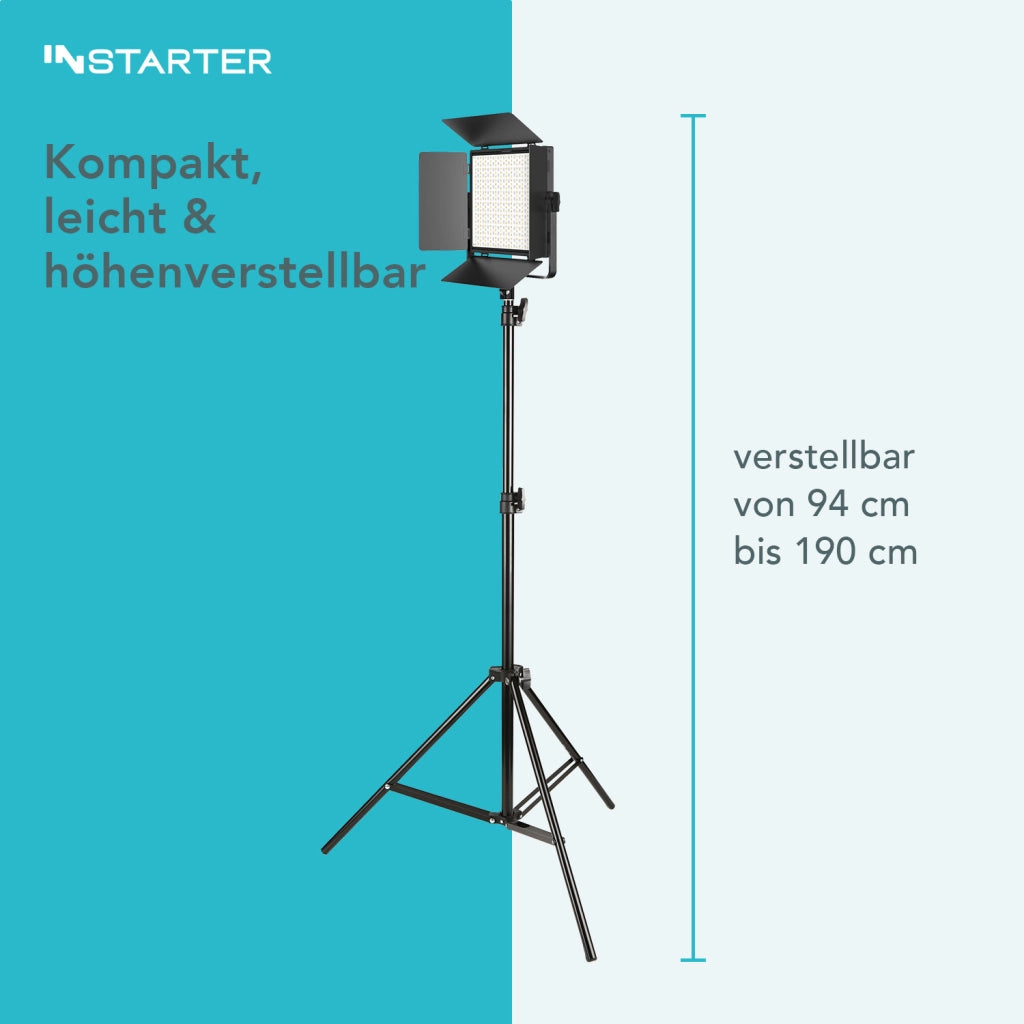 Instarter LED Luce video a con treppiede e controllo tramite app per vlogger e influencer I Potente 50 W come luce streaming e luce fotografica dimmerabile I Ruotabile a 360° I Luce calda e fredda