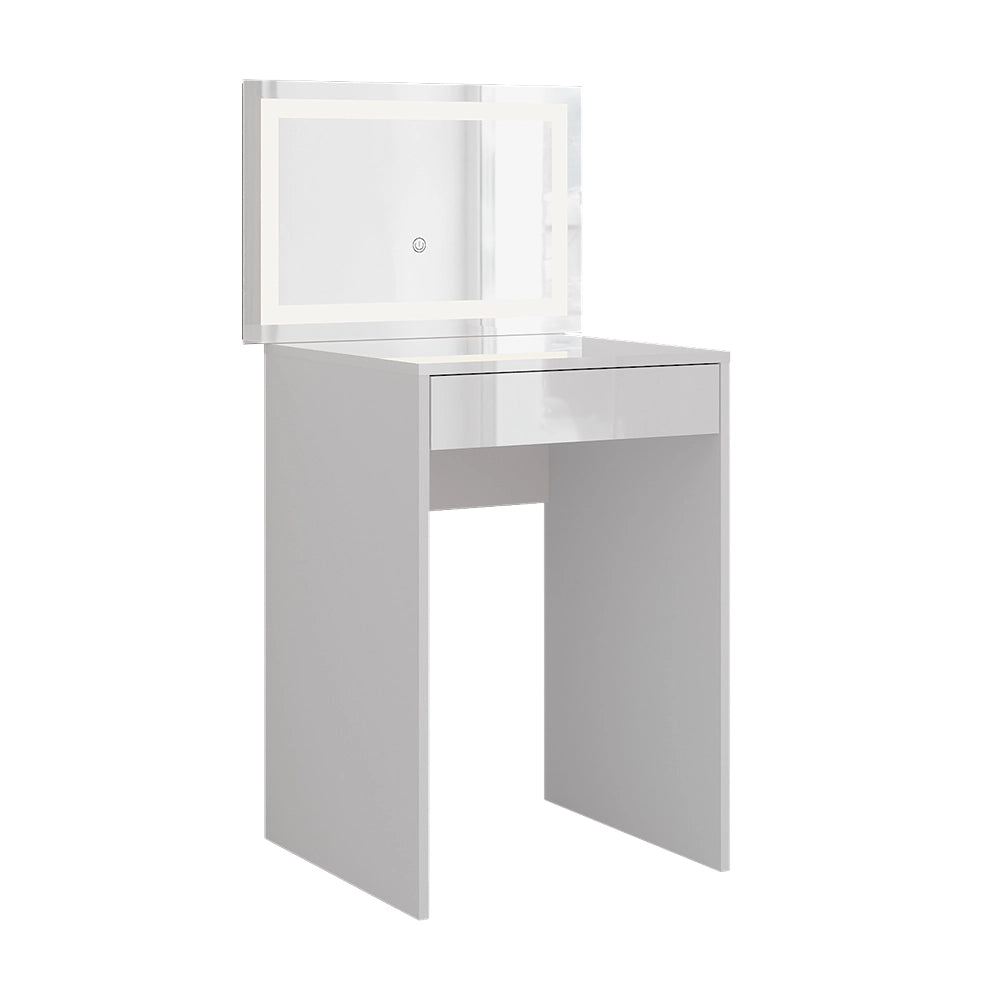 Vicco Tavolo da toeletta Bianco/bianco lucido 51.4 cm con specchio LED