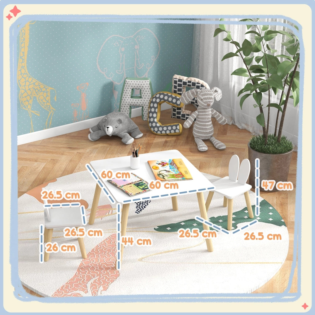 Set Tavolo con 2 Sedie per Bambini Orecchie di Coniglio Bianco