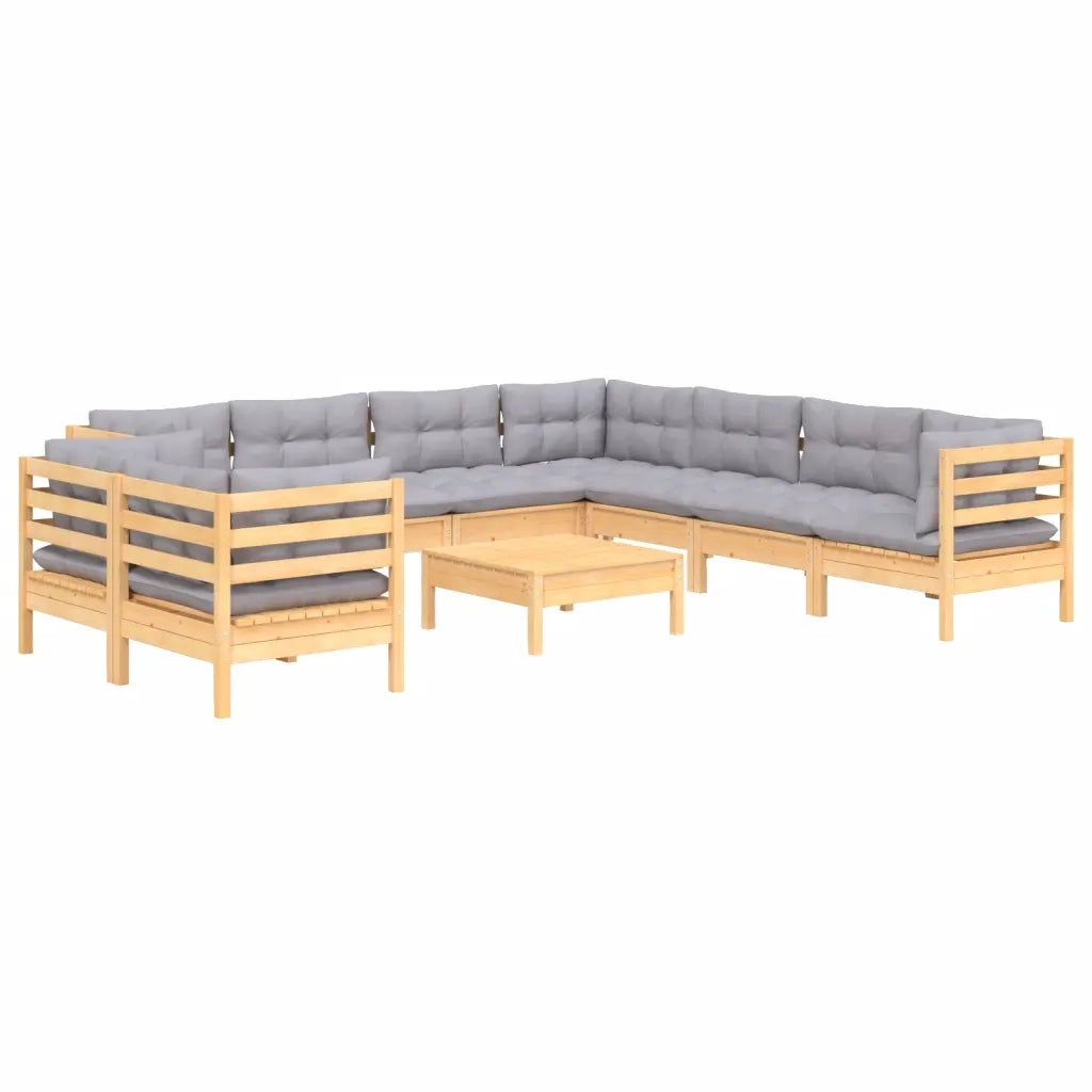 Set Divani da Giardino 10 pz con Cuscini Grigi Massello di Pino cod mxl 42555