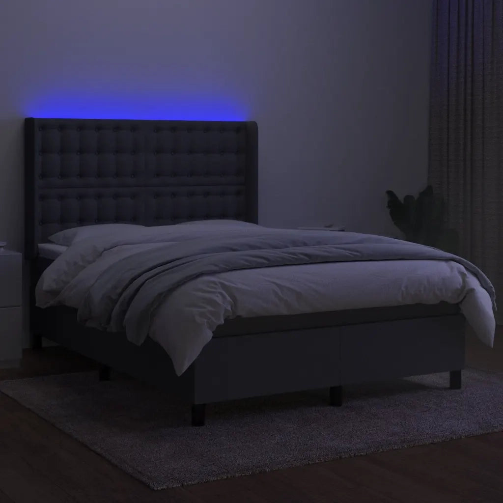 Letto a Molle Materasso e LED Grigio Scuro 140x200cm in Tessuto 3138638
