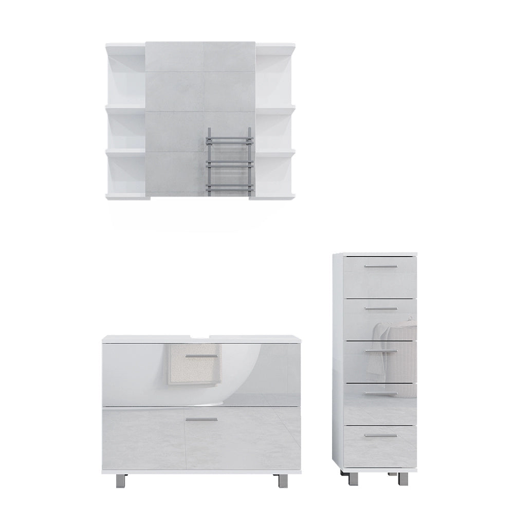Vicco Set di mobili da bagno Bianco lucido 3 parti, con base 80 cm