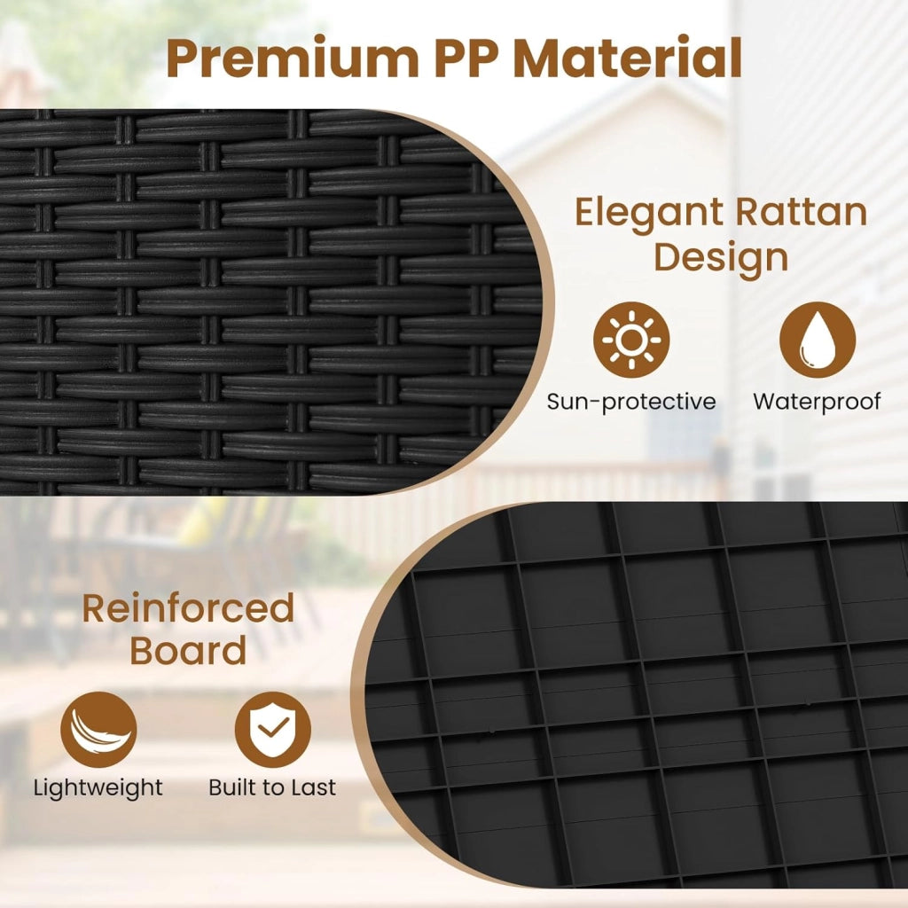 Contenitore da 96L, Scatola da Terrazza in PP Impermeabile per Uso Interno ed Esterno, Contenitore con Design in Rattan Chiudibile a Chiave per Consegna Pacchi (Nero)