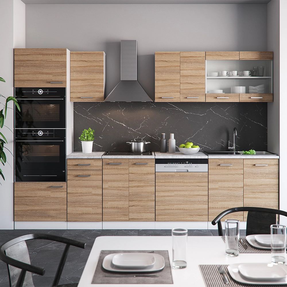 Vicco Cucina componibile Sonoma/Bianco 300 cm con armadio alto, PL Antracite