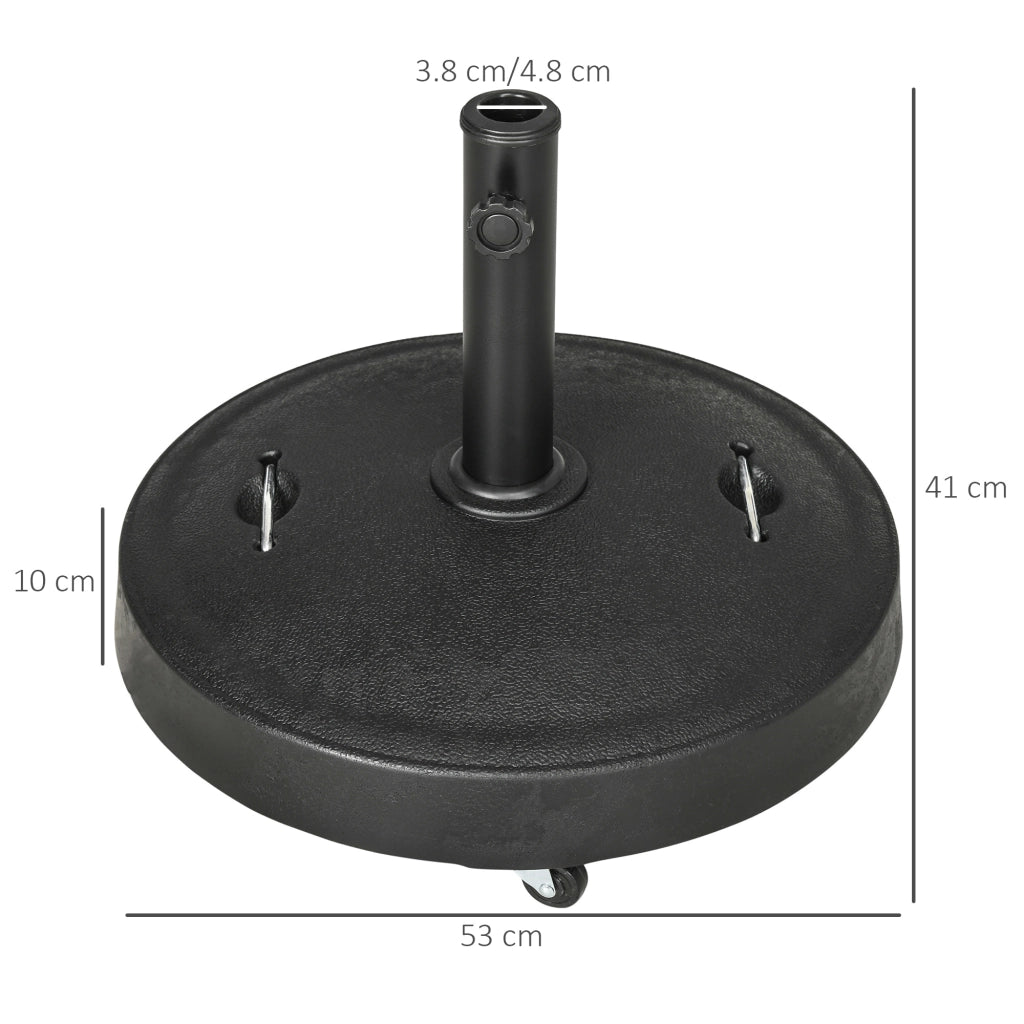 Base per Ombrellone da 23.5kg con 2 Manovelle e Rotelle, in Resina e Acciaio, ?53x41 cm, Nera
