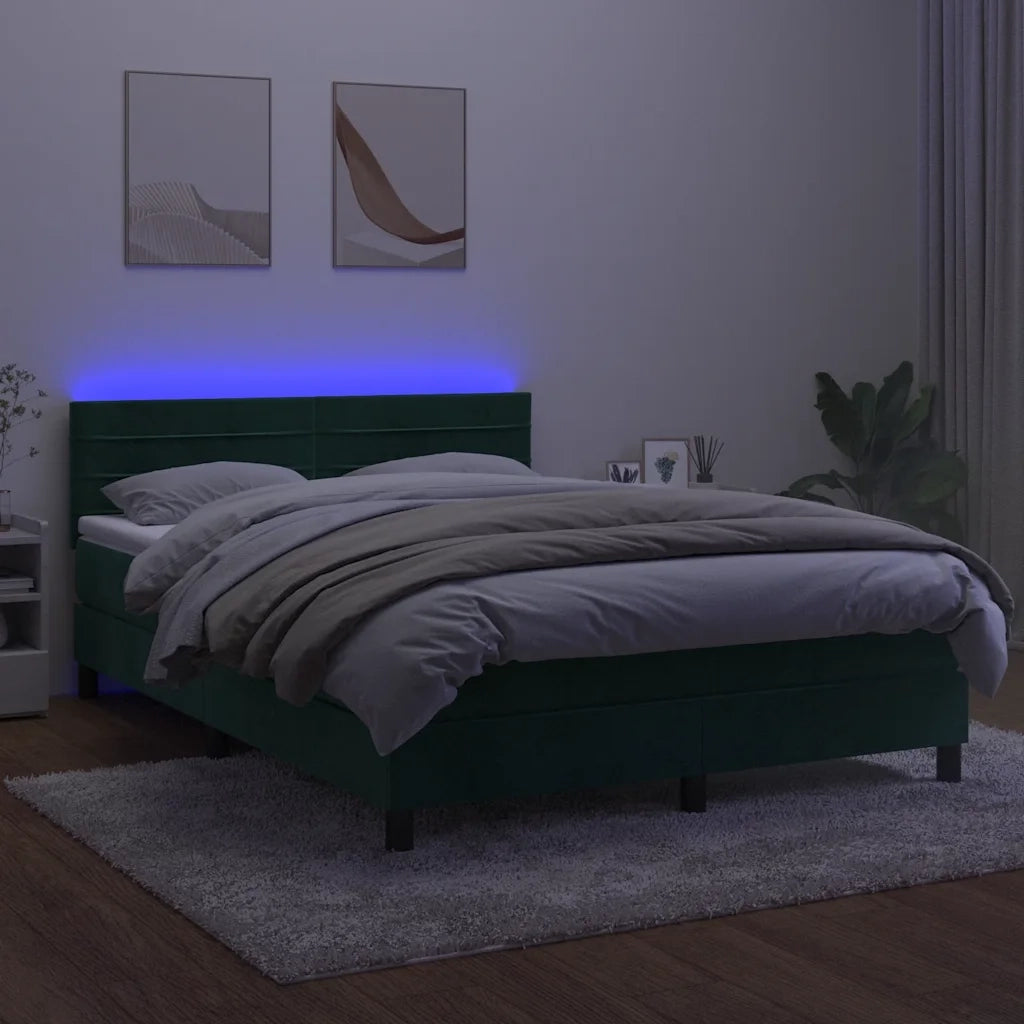 Letto a Molle con Materasso e LED Verde Scuro 140x200cm Velluto 3134468
