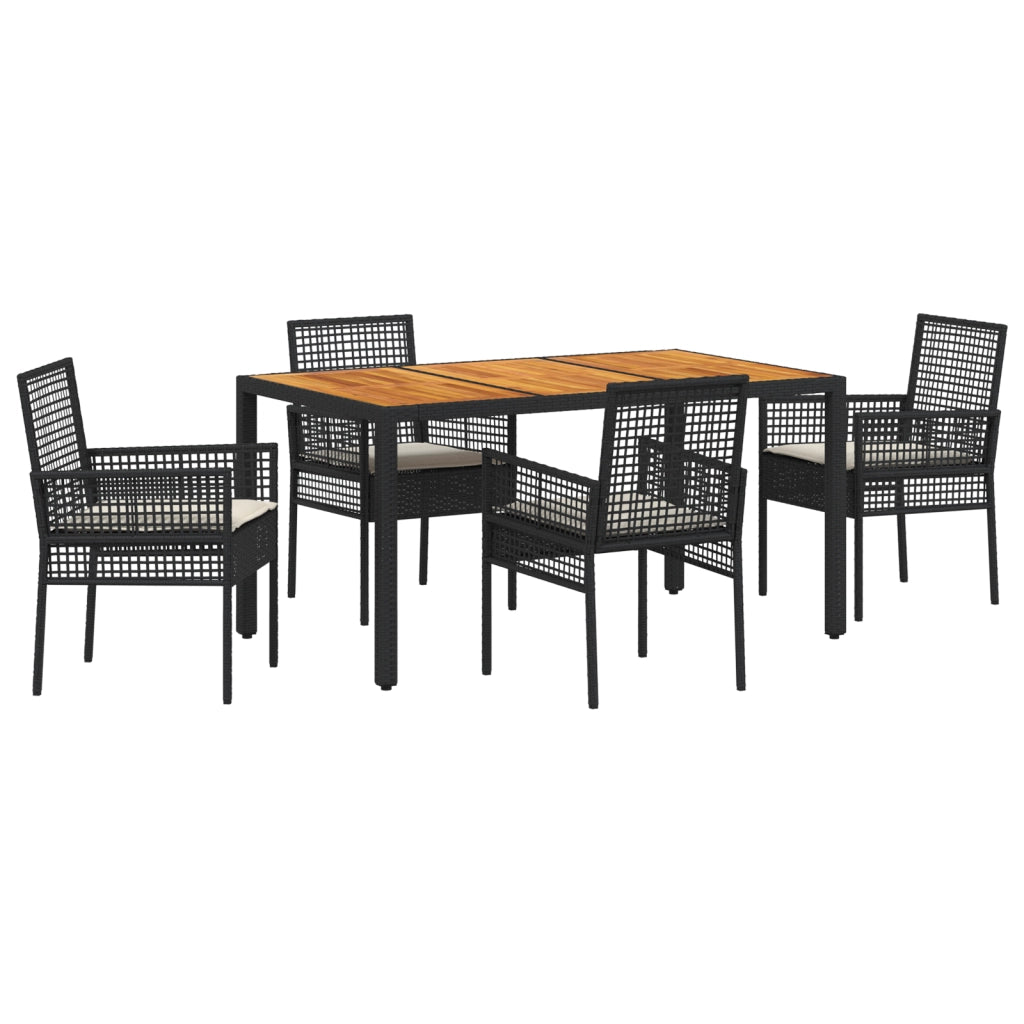 Set da Pranzo da Giardino con Cuscini Nero Rattan Sintetico