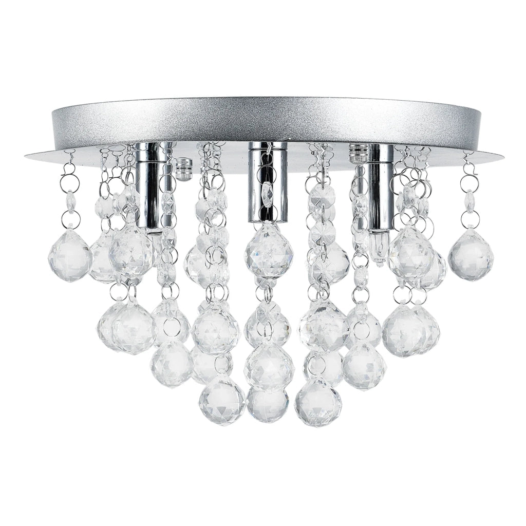 Plafoniera sospensione metallo e cristallo artistico cromo argento 3 x G9 diametro 28 cm 03_0002811